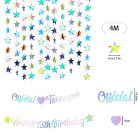 1 Set of Happy 13th Birthday Decorations Bright Faced Star Pentagram Flower Party Decoration Flag Banner Celebrating for Teenage Boys and Girls (Illusionary Color)