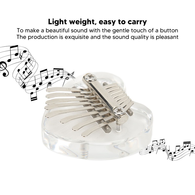 Heart Shaped Thumb Piano Mini Portable Transparent Crystal 8 Keys