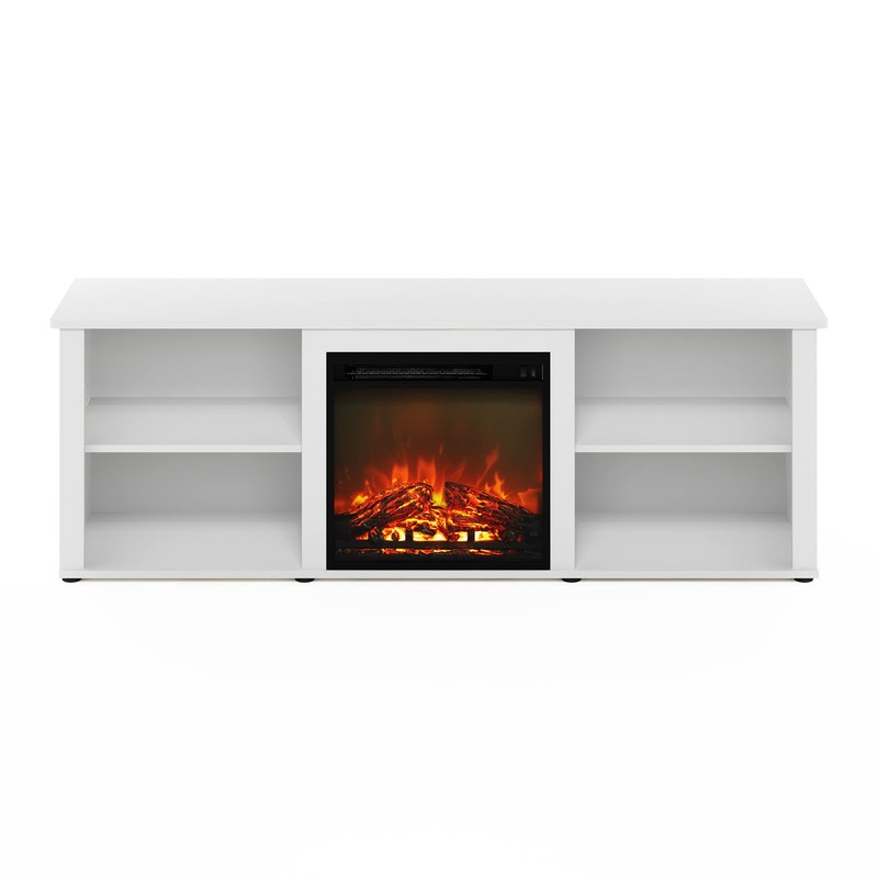 Furinno Classic 70 Inch TV Stand with Fireplace, Solid White