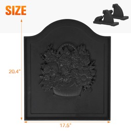 Firebacks for Fireplace,Cast Iron Fireback with Feet,Fireplace Back Plates,Heat Insulation Flower Fireplace Heat Reflector for Wall Protection 20''(H) x 17"(W)