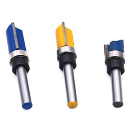 POFET Milling Drill Bit Set 3 Pieces Double Straight Flute Cladding Stencil Cutter 1/4 Inch Woodworking Milling Tools with Top Bearing