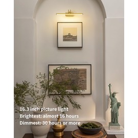 KDG LED Wireless Wall Picture Light with Remote, 7000mAh Rechargeable Dimmable Art Lighting, Adjustable Swing Arm, Picture Frame Light for Gallery, Living Room, Hallway, 16.3 inch, Gold