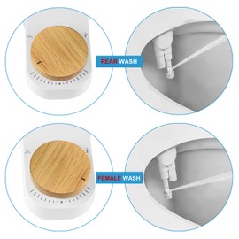 Bidet Attachment for Toilet UK Left - Left Hand Bidet Ultra-Slim Non-Electric Dual Nozzle (Frontal & Rear Wash) Adjustable Water Pressure, Water Bidet Toilet Seat Attachment(Bamboo)