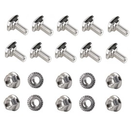 PZRT 10pcs M5 x 20mm Hammer Head Bolt T Screw,10pcs M5 Hexagon Flange Nuts Set, Carbon Steel Nickel Plated for 2020 Series Standard 6mm T-Slot Aluminum Profile