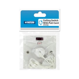 Electric Shower Ceiling Switch with Pull Cord 45 Amp Double Pole Isolator Isolation White Bathroom with Neon by Status