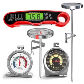 5 Pack Professional Kitchen Food Thermometer Set – Includes Instant Read Digital Meat Thermometer, Oven-Safe, Ambient Oven Monitoring, Fridge & Candy/Deep Fry for Cooking, BBQ, Baking