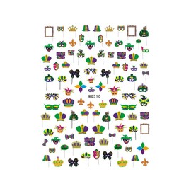 Generic Mardi Gras Comedy Tragedy Mask Beads Fleur De Lis Self Adhesive Nail Stickers Wg510 Nail Wraps Art Stickers Manicure Supplies for Women for Home Nails Full Long Lasting Easy Apply and Remove