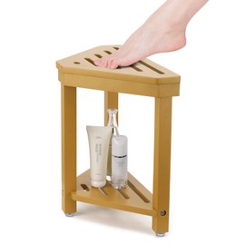 Boulphia Shower Foot Rest 14in, Acacia Wood Shower Stool for Shaving Legs (Yellow)