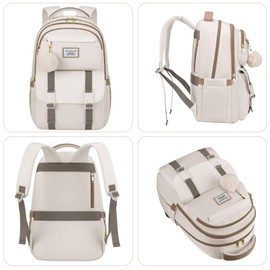 FIUAIE School Backpack Laptop Bookbag for Women: 15.6 Inch College Backpacks for Teen Girls Daypack Cute Students Bookbags Anti-Theft Middle High School Book Bag Stylish Travel Back Pack Beige-Khaki