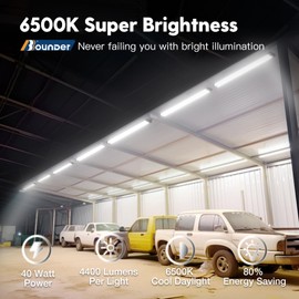 BBOUNDER 12 Pack Linkable LED Shop Light with Reflector, Super Bright 6500K Cool Daylight, 4400 LM, 4 FT, 48 Inch Integrated Fixture for Garage, 40W Equivalent 250W, Surface & Suspension Mount, Black