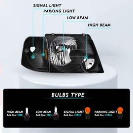 TUSDAR Headlight Assembly Compatible with 2002-2005 Ford Explorer Headlamp w/Corner Lights 4pcs Driver & Passenger Side, Black Housing with Amber Reflector