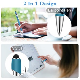 Tenare 12 Pieces Ballpoint Pen with Stylus Tip, 1.0 mm Black Ink Metal Pen 2 in 1 Stylus Pen for Touch Screens, Stylus Ballpoint Pen(Blue-green)