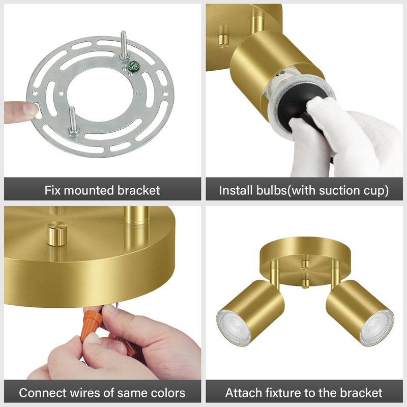2 Light Track Lighting Fixtures Ceiling, Gold Round Directional Ceiling