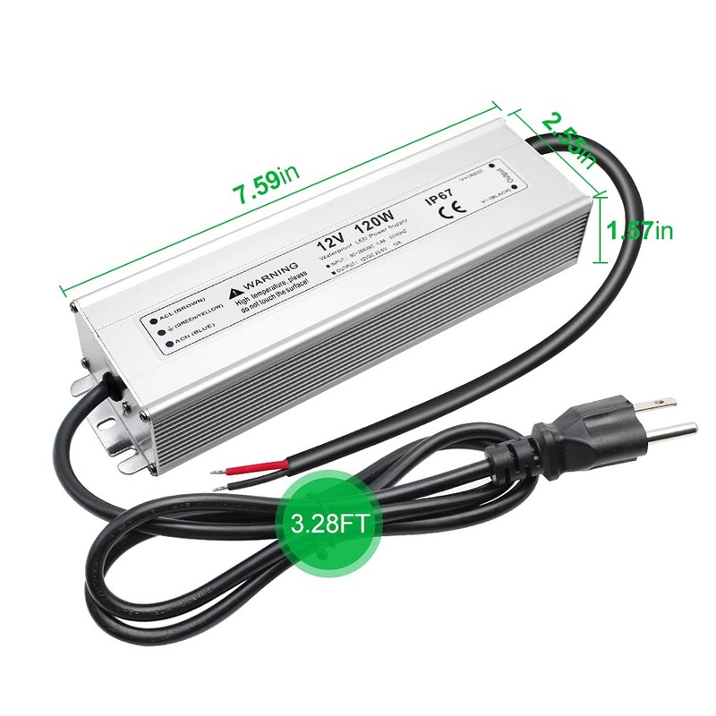 120W 12 Volt LED Power Supply, Waterproof IP67 LED Driver,