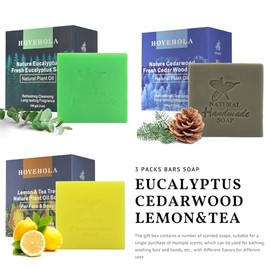 3 Pastillas De Jabón Natural Para Baño - Aceites Esenciales De Plantas Frescas: Eucalipto, Cedro Y Limón, Para Todo Tipo De Piel.