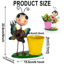XONOR Mini Metal Flowers Planter with Cute Metal Insects, Metal Garden Decor Statues Yard Art Garden Decorative for Outside Lawn Outdoor Fence Decorations (2Pcs, Butterfly&Bee)