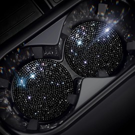 Murimt 2 PCS Universal Vehicle Bling Cup Holder Insert Coaster Car Interior Accessories,2.75 inch Silicone Anti Slip Crystal Rhinestone Car Coaster(Black)