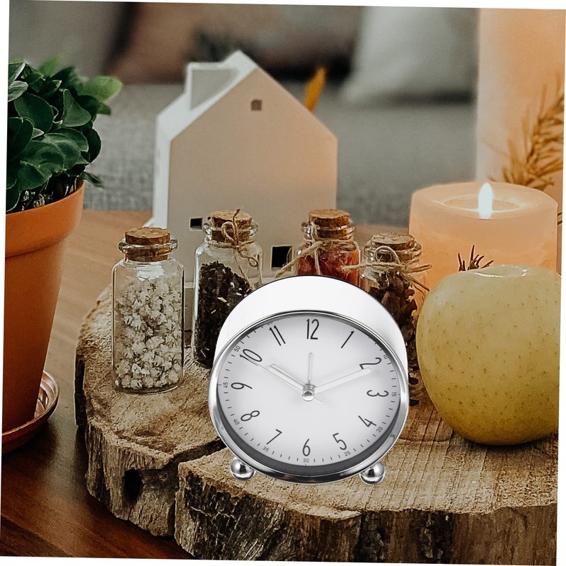 OHPHCALL Silent Round Alarm Clock Metal Digital Clock for Bedroom