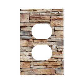 Ihsourgnitnem Outlet Covers Stone Textured Brown Brick Natural Stone 1 Gang Duplex Light Switch Cover Decorative Switch Plates Electrical Receptacle Faceplate Wall Plate For Farmhouse Cabin Decor