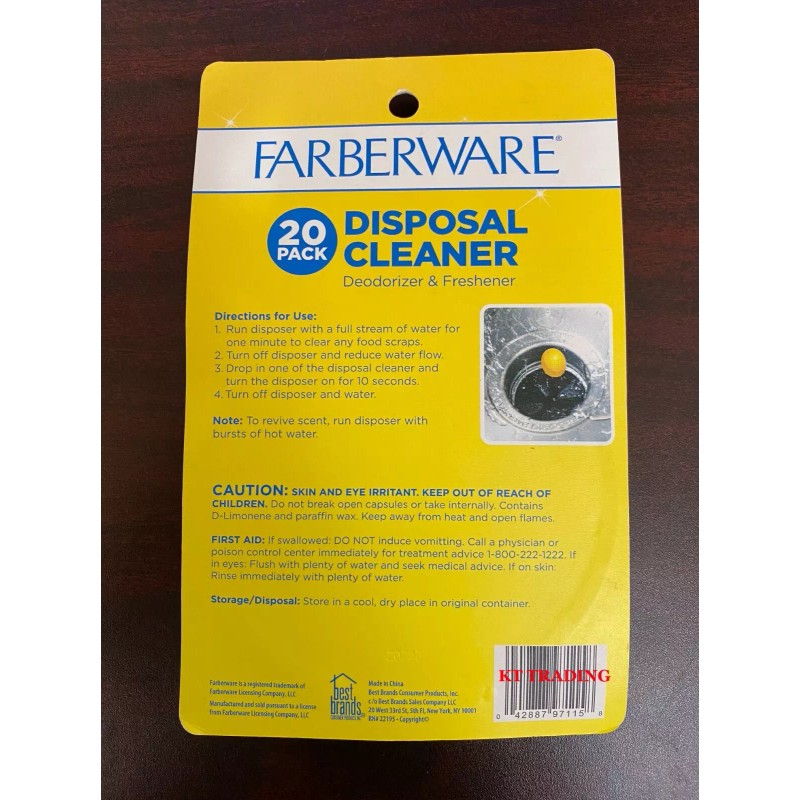 FARBERWARE Disposal Sink Cleaner Deodorizer Freshener Odor Eliminate ~Lemon 20Ct