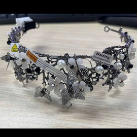 Yean Light Up Butterfly Headband Gold Tiara Headwear Fairy Hair Accessories for Women (Black-Color Light, One Size)