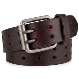 F&L CLASSIC Leather Work Belt, Heavy Duty Double Prong Genuine full grain Leather Belts for Men 1 1/2", Mens Casual Belts for Jeans,3190,size 32,brown