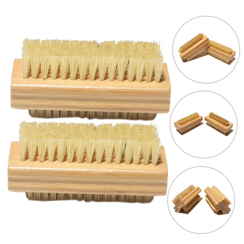OHPHCALL 2pcs Bamboo Nail Brush Double-sided Cleaning Tool with Sturdy