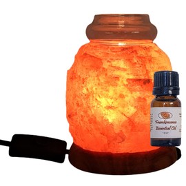 Himalayan Salt Aromatherapy Lamp with Frankincense Essential Oil - Care Package Includes: Beautiful Wood Base, UL Listed Cord, Switch, Bulb, Pipette and 10ml. of Frankincense Essential Oil