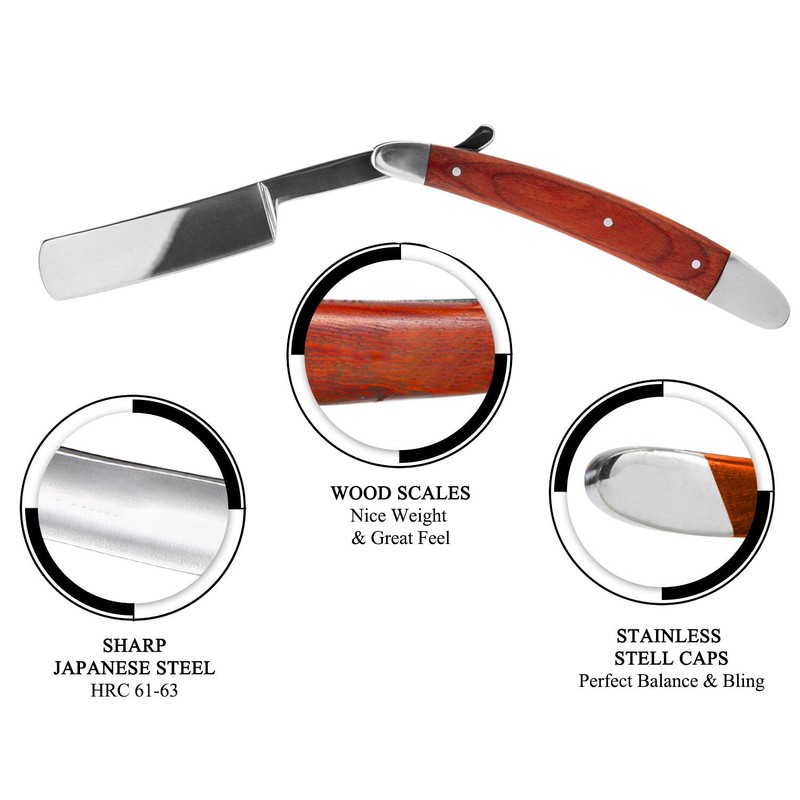 Professional Straight Razor Kit With Strop, Shaving Brush, Leather Strop