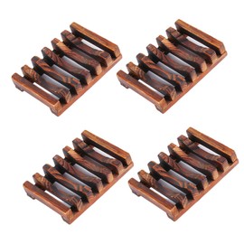 4 Natural Wood Soap Dishes for Shower and Kitchen, Soap Dish with Drain, Easy Cleaning, Drying