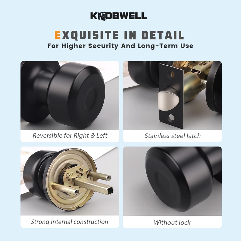 KNOBWELL 3 Pack Black Passage Door Knobs Interior, Classic Modern