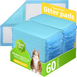 Amorstra 60 Count Cat Litter Pads for Tidy Cats Breeze System 16.9" X 11.4", Cat Pad Refills for Litter Box, Thickened Super Absorbent Pee Pad, Odor Control & Leak-Proof, Unscented