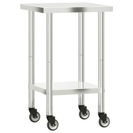 vidaXL Stainless Steel Kitchen Work Table with Wheels - Mobile Prep Station for Commercial and Home Use - 21.7"x21.7"x33.5" with Storage Shelf