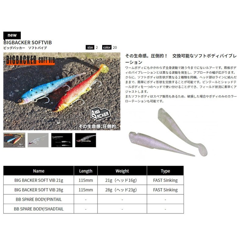 Jackall Vibration, Big Backer, Soft Vibration, 4.5 inches (115 mm),