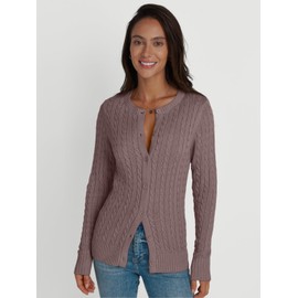 LILLUSORY Cardigan Sweaters for Women Cotton Cable Knit Sweater Jackets Lightweight 2024 Business Casual Outfits Nutmeg M