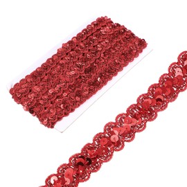sourcing map 2.3cm x 6m Sequin Trim Red Wave Flat Sequin Braid Trim Strip Paillette Ribbon for Crafts, Embellishments, DIY Sewing Costume Decor