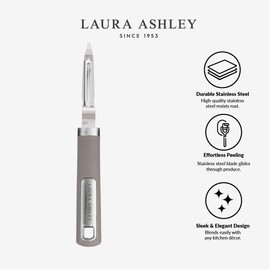Laura Ashley Stainless Steel Fruit and Vegetable Peeler with Ergonomic Soft Touch Handle - Ultra-Sharp Blade, Rust Resistant and Dishwasher Safe Potato Peeler for Effortless Peeling - Dark Dove Grey