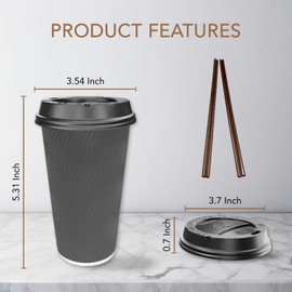 Homelance 300-Pack 16 oz Insulated Disposable Coffee Cups With Lids & Straws - to go coffee cups with lids 16 oz insulated for Office & Coffee Bar