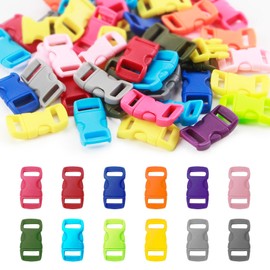Set of 50 Mini Plastic Buckles 3/8 Inch (9.5 mm) Side Release Versatile for Paracord Dog Collars Backpacks DIY Accessories Outdoor & Craft Bracelets Dog Collar Webbing Bushcraft Backpack, Colourful