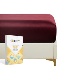 Full Size Fitted Sheet Only - 1 Piece Pure Cotton Burgundy Red Wine Bottom Sheet, 400 Thread Count Sateen Weave, Elasticized Deep Pocket Fits Low Profile Foam and Tall Mattresses
