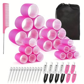 Juego de 50 Rizadores, Tubos para Cabello, 4 Tamaños 25/36/48/63mm, Rizador Tubos para Rizar el Cabello para Cabello Largo, Corto y Flequillo, Incluye Pinzas, Peine y Bolsa