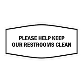 Signs ByLITA Fancy Please Help Keep Our Restroom Clean Sign with Adhesive Tape, Mounts On Any Surface, Weather Resistant, Indoor/Outdoor Use(White) - Large