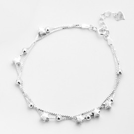 GARVALON S925 Silver Star Bracelet Double Layered Bangle for Women Fashion Jewelry