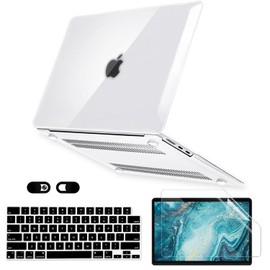 Crystal Clear Case for MacBook Pro 14 inch M3 A2918 A2992 M2 A2779 M1 A2442 2024 2023-2021 Release with Touch ID, 5 in 1 Transparent Plastic Hard Shell&Keyboard Cover&Screen Protector&Webcam Cover