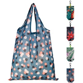 Auidy_6TXD 4 Pack Reusable Shopping Bag, Foldable Grocery Bags Washable Shopping Tote Bags Foldable in a Pouch Eco Tote Polyester Shopping Bag for Daily Shopping Loading, 4 colors (random color)