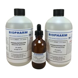 Phenolphthalein pH Indicator 1% Solution — Two 500 mL (1.06 Pint) Bottles Plus 1 Dropper Bottle containing 50 ml of Solution