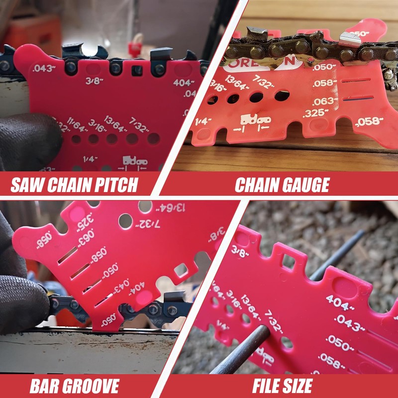 Chainsaw Chain Measuring Tool for Pitch, Gauge, Bar Groove And