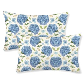 OFIRD Spring Floral Pillow Covers 12x20 Pack of 2 Blue Hydrangea Flower Throw Pillow Covers Decoration,Summer Holiday Decor Pillowcase Rustic Farmhouse Lumbar Linen Cushion Case for Home Sofa Outdoor