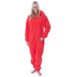 Sesame Street Adult Elmo Sherpa Union Suit Costume Pajama For Men Women (X-Small)