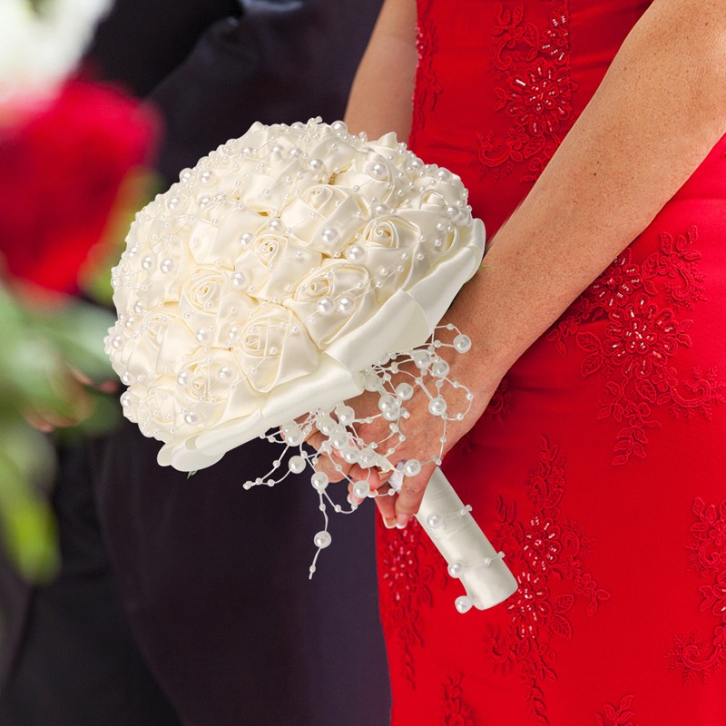 Delicate Bridal Buequet Crystal Artificial Pearl Holding Flowers Wedding Decor